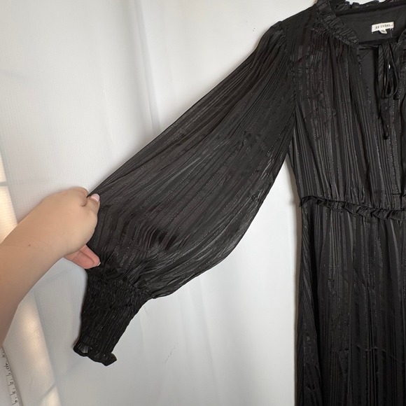 NWT En Creme Black Metallic Ruffle Tie Neck Midi Dress Medium Whimsigoth Vampire - Picture 5 of 13